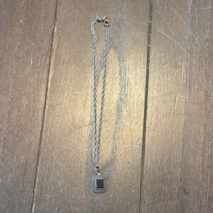 Sterling Silver Chain Necklace with Black Pendant